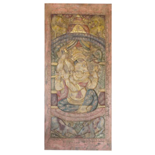 Vintage Colorful Ganesha Carved Sliding Barn Door – Temple Design With Mushak, 96 Inches (Set of 10)