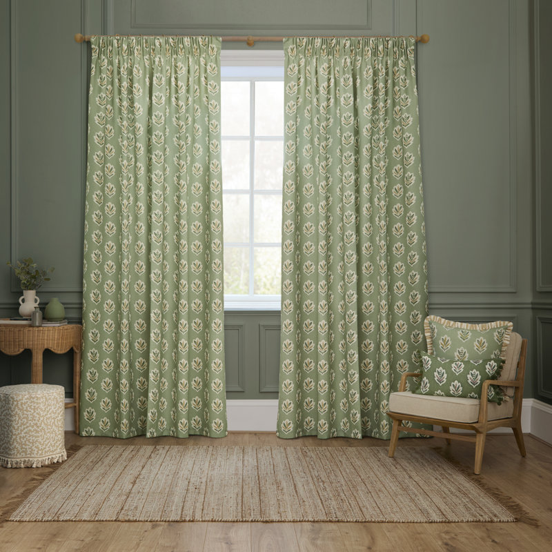 Sessile Leaf Room Darkening Curtain Panel Pair, Light Green, 65.75cm Width x 228cm Drop