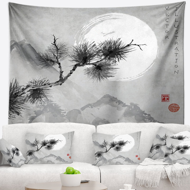 Tapisserie de branche de pin japonais, H 32 po x l 39 po
