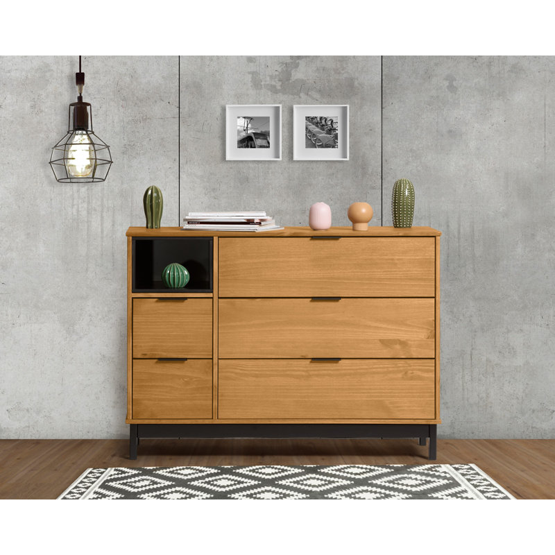 Solid Wood 95.6 cm W Chest of 5 Drawers