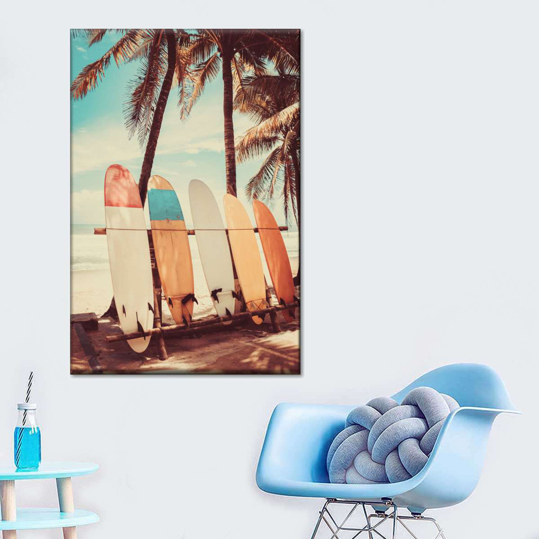 Surfboards Retro On Canvas Print Highland Dunes 
