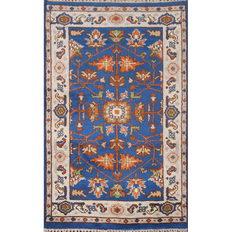 Tapis oriental bleu fait à la main Oushak 3 x 5