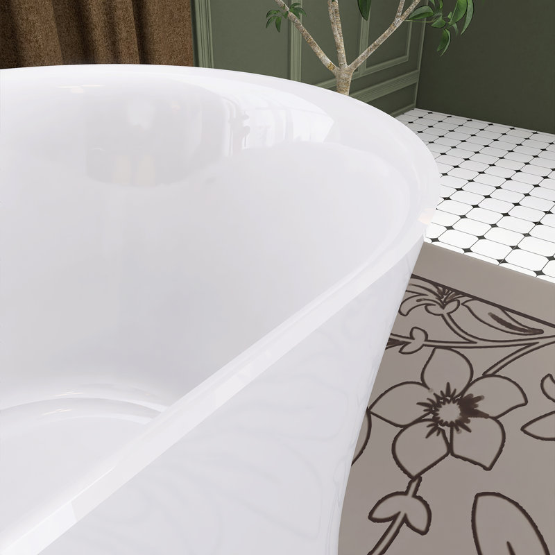 59" Glossy White Acrylic Freestanding Soaking Bathtub
