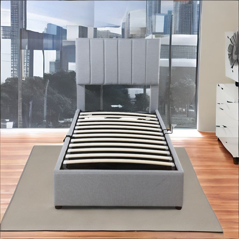 Lit plateforme tapissier simple Kylis, gris