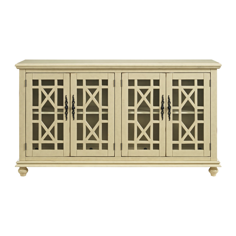 Ahmara Antique White 63'' Traditional Media Console with Cabinet