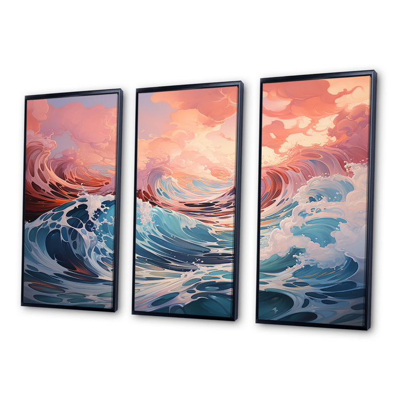 «Aqua Pastel Clouds Lansdcape II», ensemble d'art mural sur toile, Cadre flottant noir, H 28 po x l 36 po x P 1 po