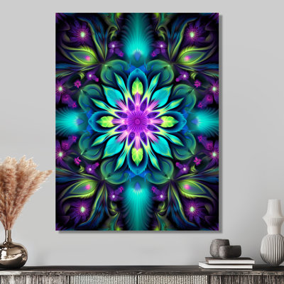 Décoration murale turquoise néon fractal II - Boho Mandala