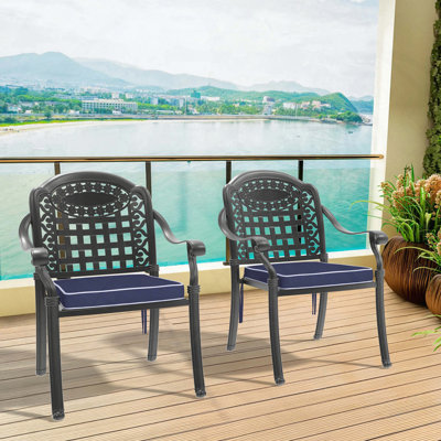 Chaises de patio empilables en fonte d'aluminium avec design ergonomique, ensemble de 2