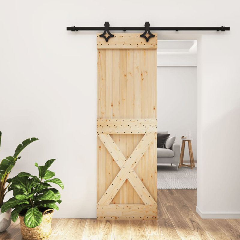Porte coulissante avec quincaillerie Vidaxl, 27,6 po x 82,7 po, Noir/naturel