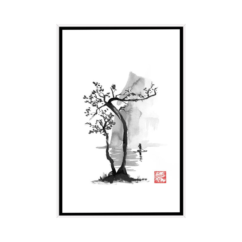 Fisherman by Péchane - Painting on Canvas, 101.6 cm H x 66.04 cm W, White Framed