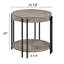 Table basse et tables de bout contemporaines 3 pièces, ronde, pieds en métal, tablette de rangement, finition brun / brun clair, salon et 2 rangements, finition pour