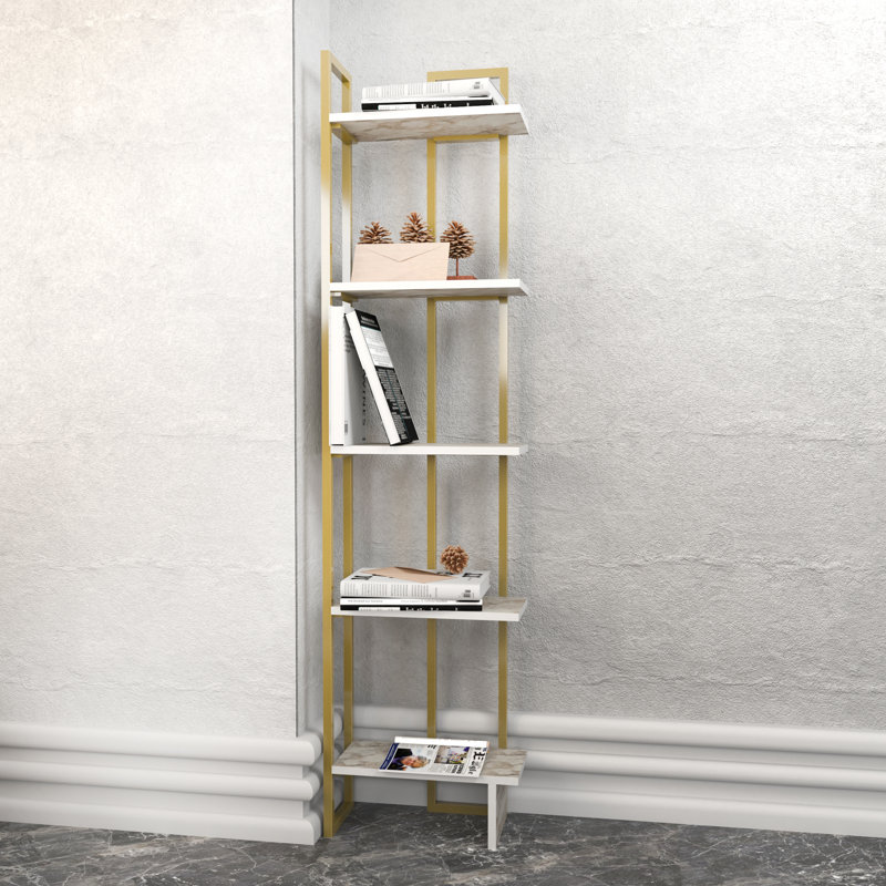 Neymar Corner Bookcase, Gold/Grey
