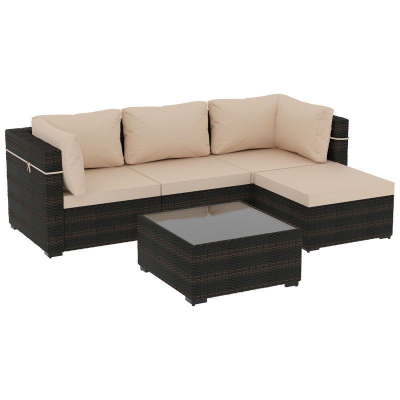 Ensemble de conversation modulaire avec coussins 5 pièces Rosalean, Beige