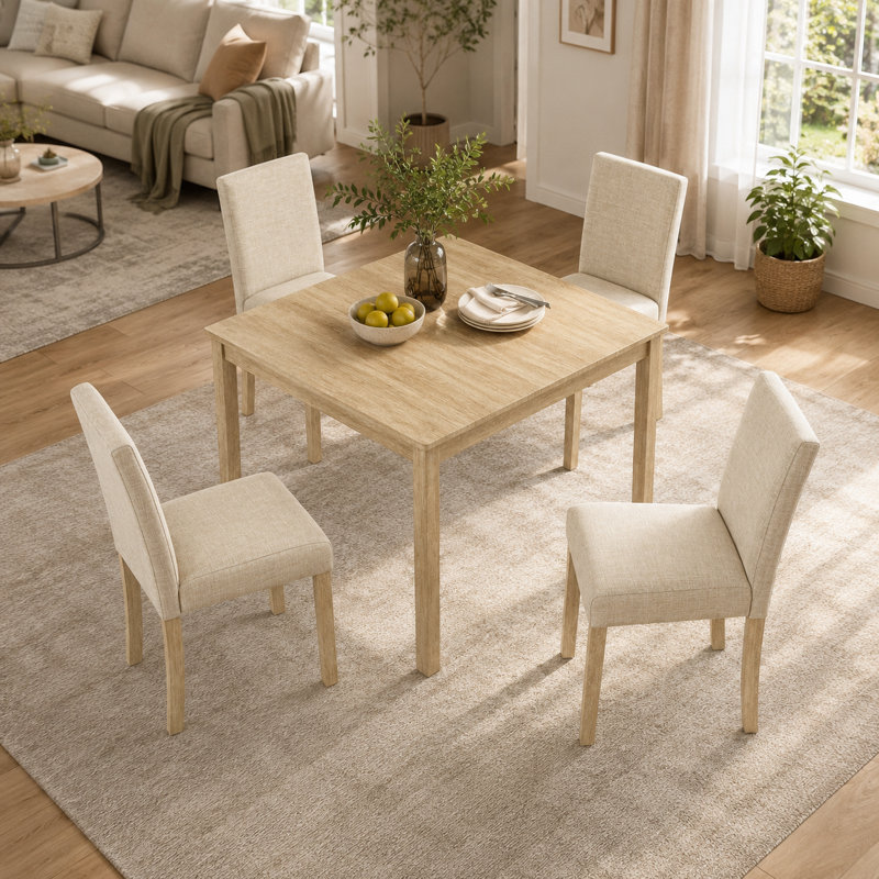Ensemble 5 pièces de table de salle à manger carrée avec 4 chaises rembourrées en lin