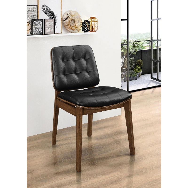 Chaises de salle à manger de style moderne Mid-Century, 2 pièces, coussins noirs, noyer naturel revêtu de contreplaqué