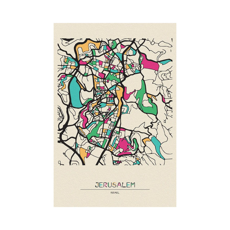 Jerusalem, Israel Map by Ayse Deniz Akerman - Wrapped Canvas Graphic Art