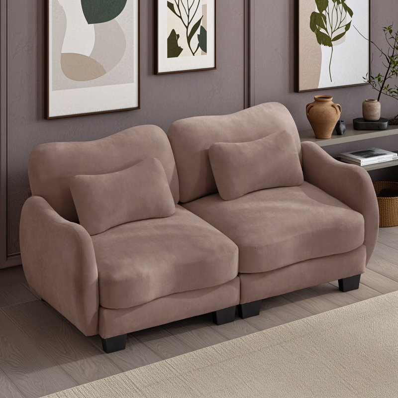 Sofa deux places avec coussin et accoudoirs, Rose poussière