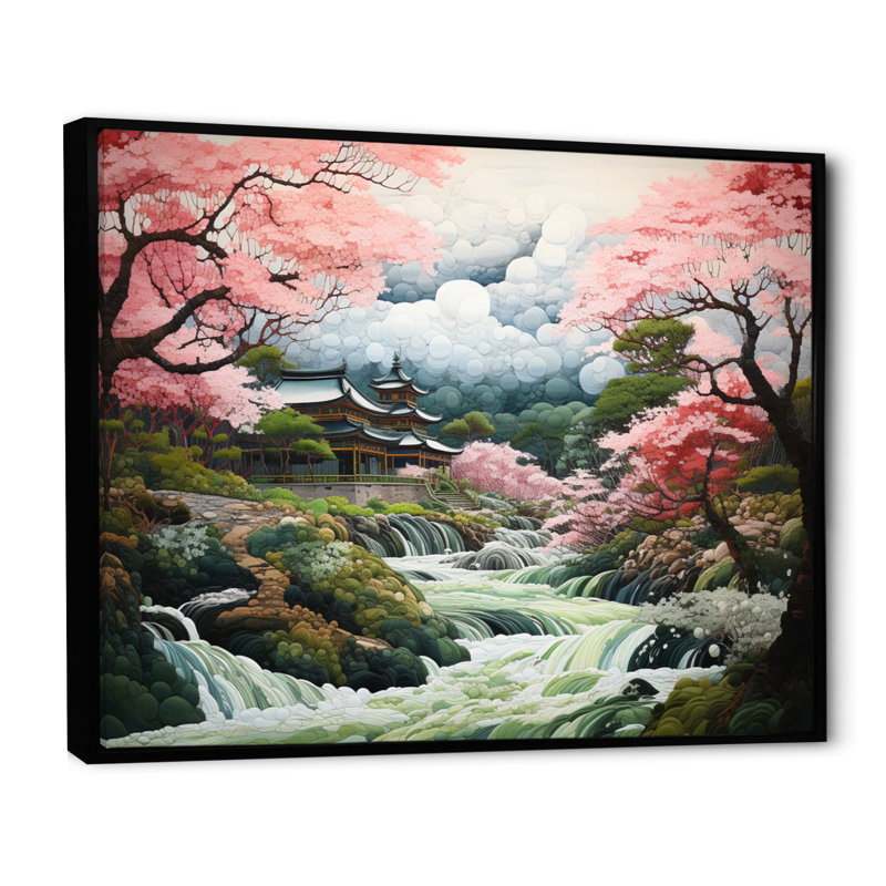 Asian Art Zen Garden III - impression, Cadre flottant noir, H 16 po x l 32 po x P 1 po