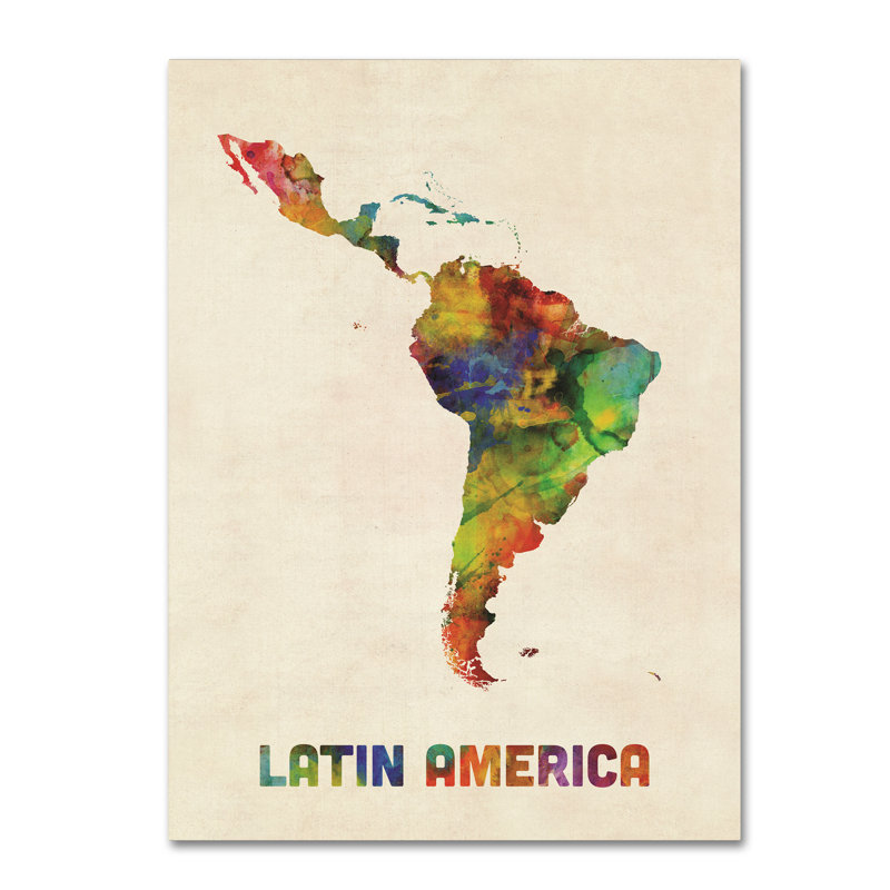 « south america aquarelle map », reproduction d’impression sur toile, H 24 po x l 18 po x P 2 po