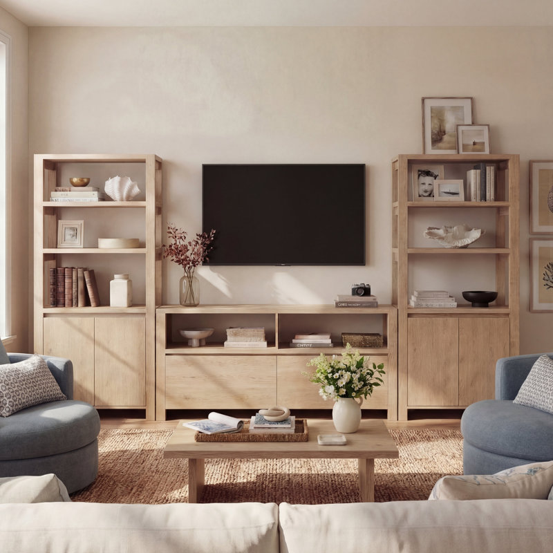 Entertainment Center With Bookshelves For Tvs Up To 70",Farmhouse TV Stand,For Living Room,Bedroom & Home Theater, Brown