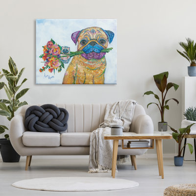 " Pug & Hedgehog Layered Paisley Patterns Animals Collage " by Lisa Morales Painting Print