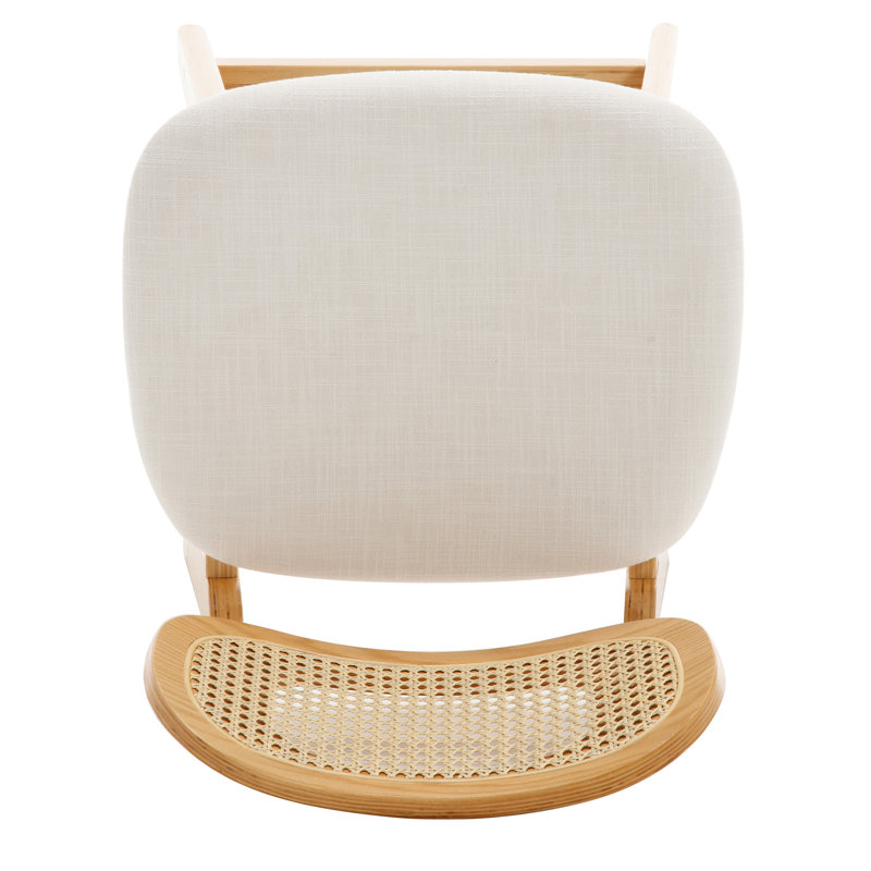 Upholstered Faux Leather Bar Stool, Linen-Beige, Wood