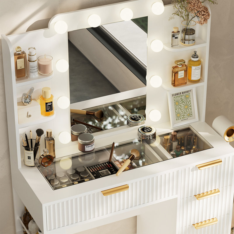 Table de coiffeuse avec miroir et lumières