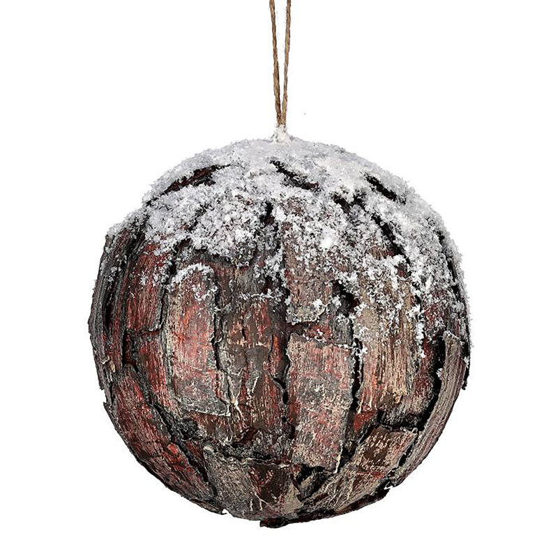 6" Bark Ball W/Snow