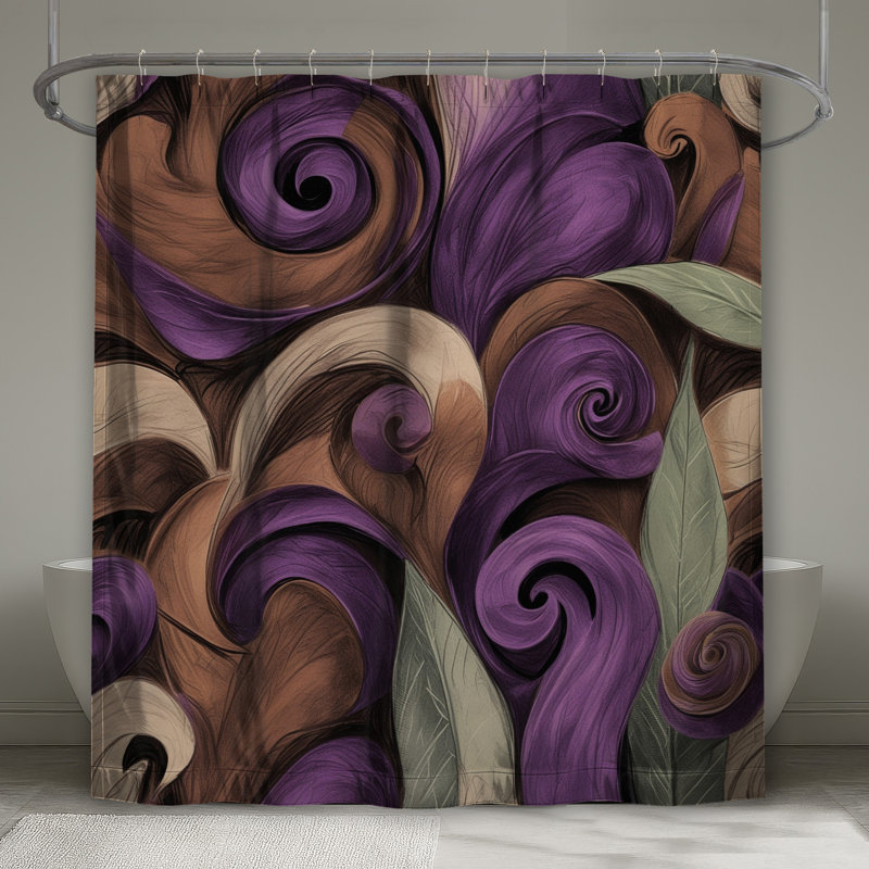 Rideaux de douche tourbillonnants à feuilles abstraites très longues, 70in W x 72in H