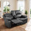 Double fauteuil inclinable manuel, causeuse rembourrée avec porte-gobelets, cuir, noir-2119426524