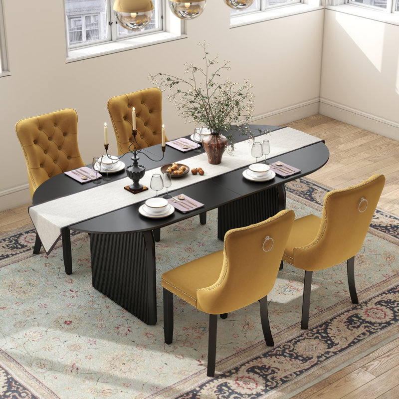 Ensemble de salle à manger Mid-Century, Noir, 5 pièces: table, 4 chaises, Jaune