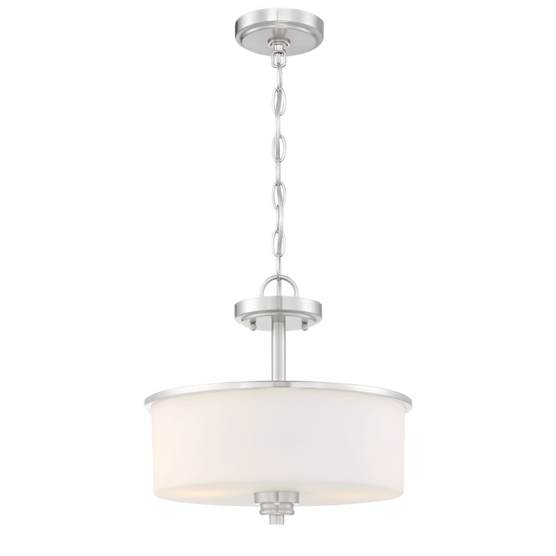 Willard 2 - Light Dimmable Drum Chandelier, Brushed Polished Nickel, White Frosted