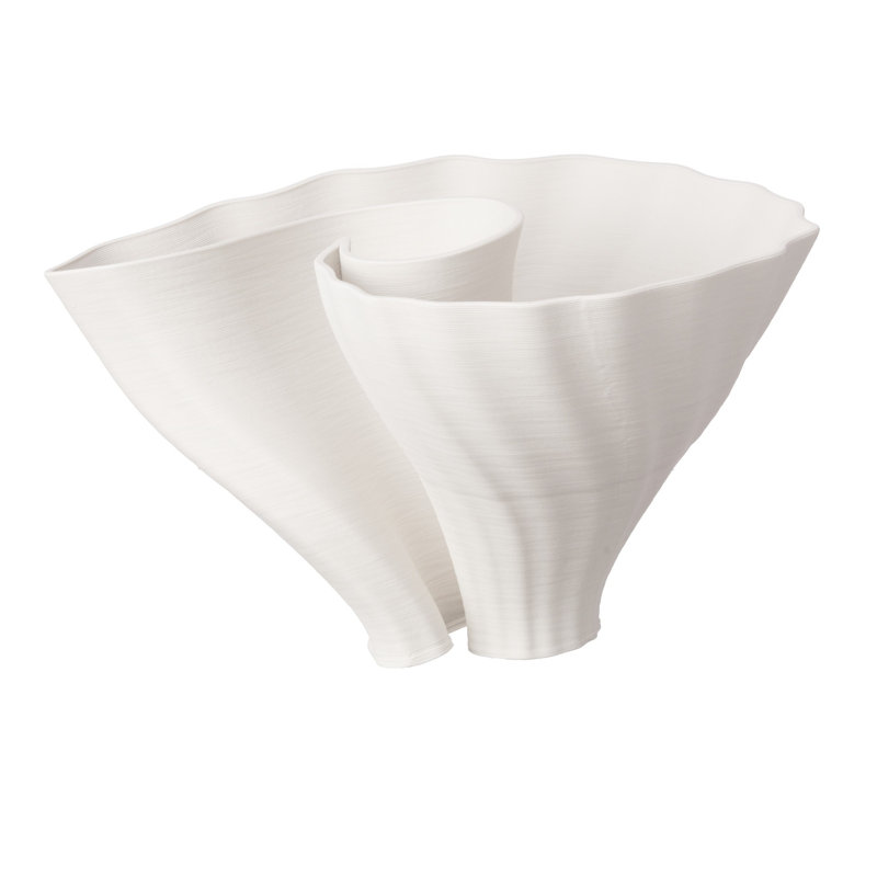 Round White 3D Printed Ceramic Vase, White, 8.6" H x 8.6" W x 8.6" D