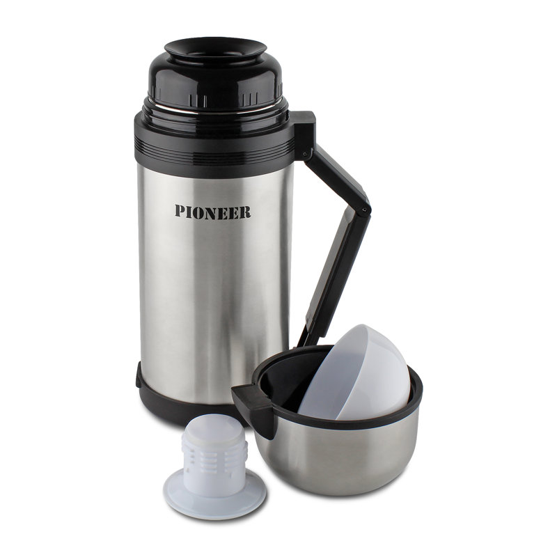 Pioneer Vacuum Insulated Leakproof Flask with 2 Cups and Retractable Handle, Stainless Steel, 1200ml