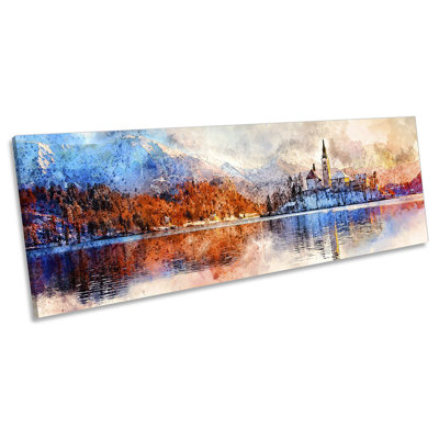 Bled Castle Slovenia Panoramic - Wrapped Canvas Painting