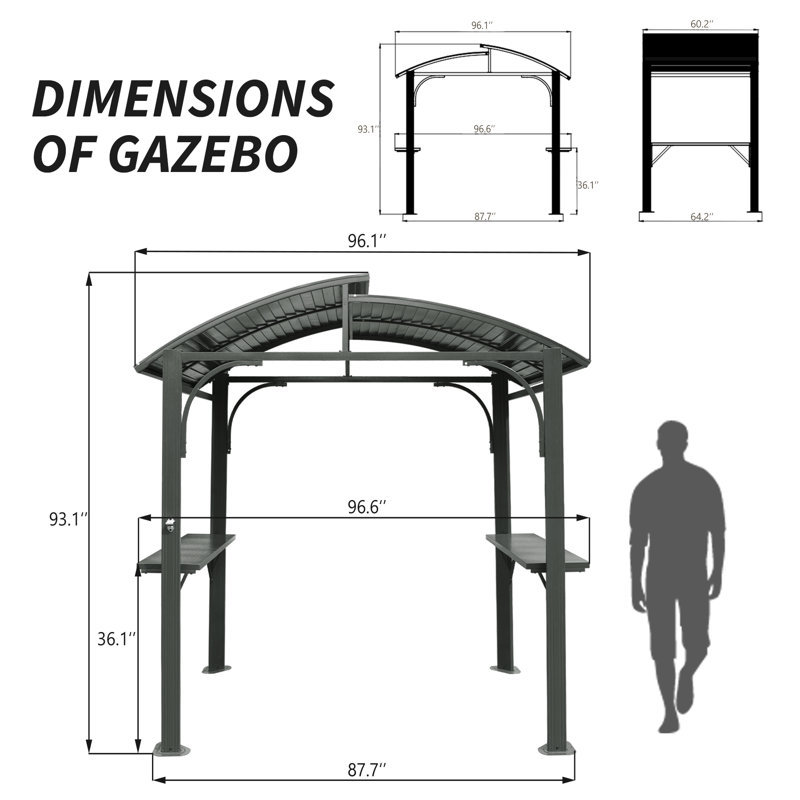 8 Ft. W Galvanized Metal Gazebo, Gray