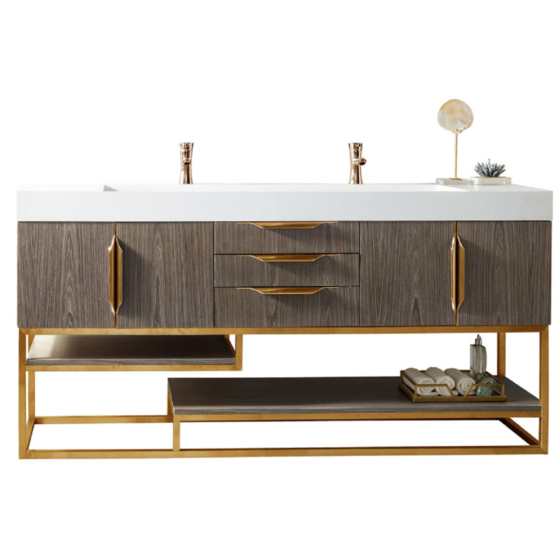 Columbia 72'' W Single Vanity, Dusk Gray, Glossy White, Radiant Gold