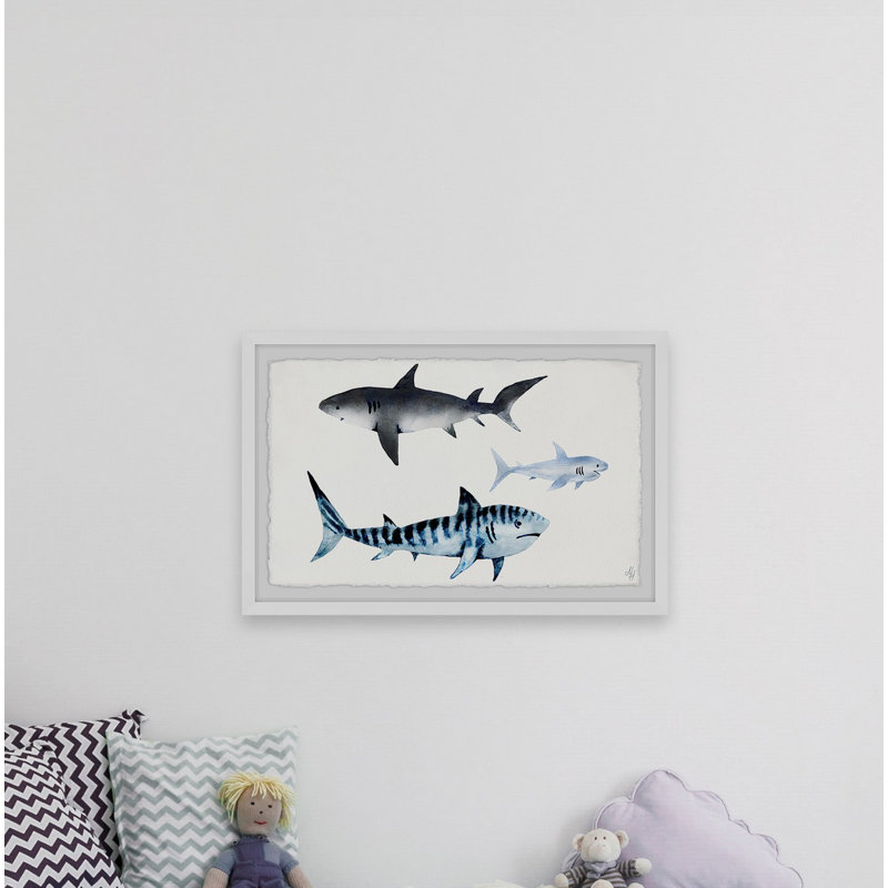 «The Sharks» de Cintron, reproduction encadrée, H 20 po x l 30 po x P 1,5 po