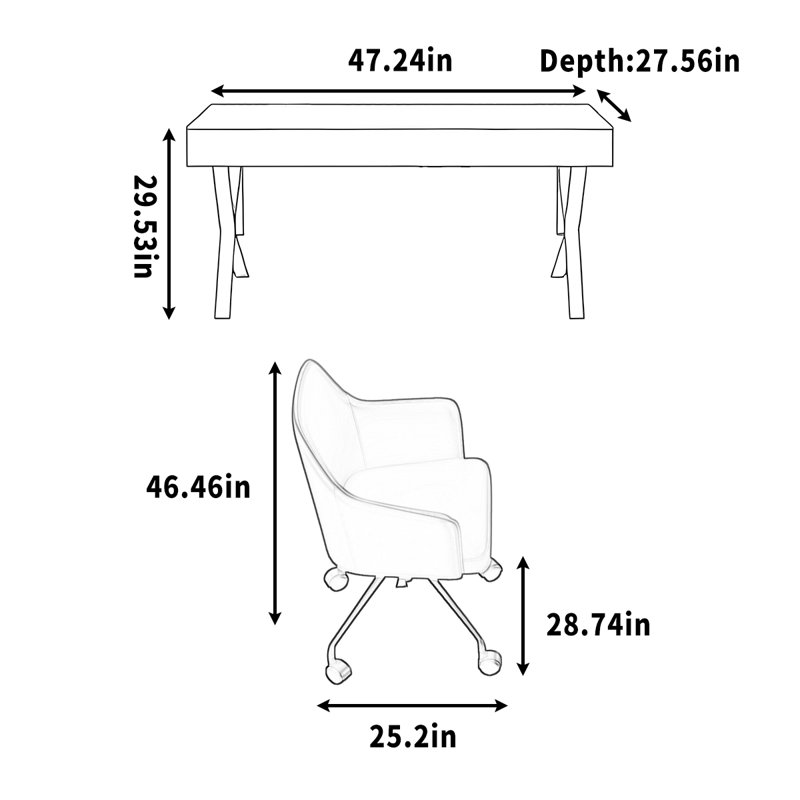 Bureau en bois massif, H 29,53 po x l 47,24 po x P 27,56 po