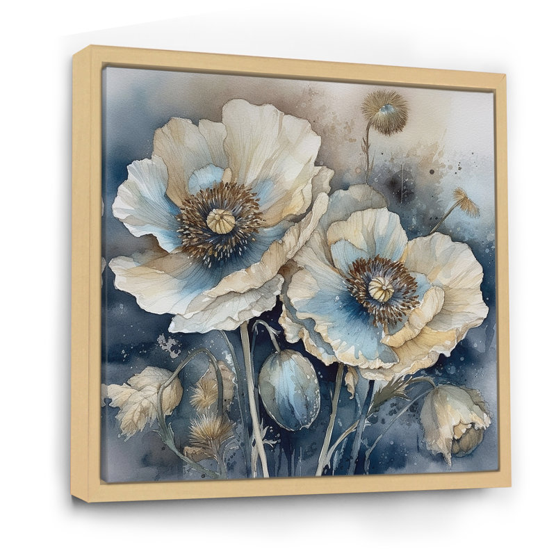 «Blue Poppy Serenity I», reproduction sur toile, Cadre naturel flottant, H 16 po x l 16 po x P 1 po