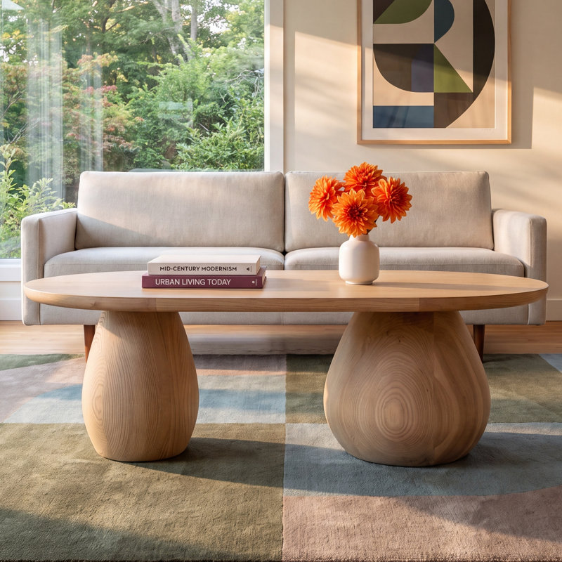 Reidan Solid Wood Top Single Coffee Table, Beige