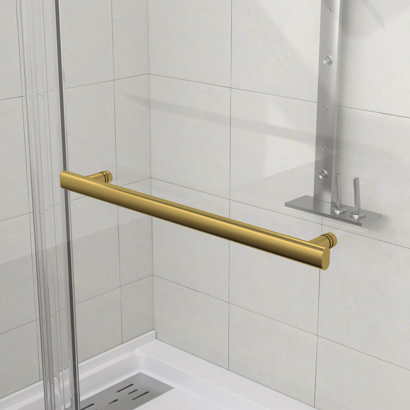 Frameless Sliding Glass Shower Door 56-60" W × 75.5" H Tempered Glass With Stainless Steel Hardware, Gold