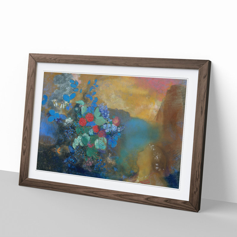 Ophelia Among the Flowers by Odilon Redon - Framed Print, 27cm H x 36cm W x 2cm D, Walnut Framed