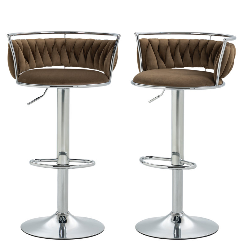 Christal Height Adjustable Swivel Bar Stool, Coffee, Silver