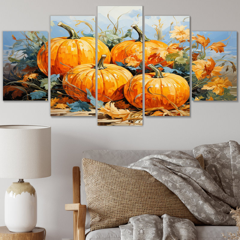 «Fruit Pumpkin Persimmon II», reproduction sur toile - 5 panneaux