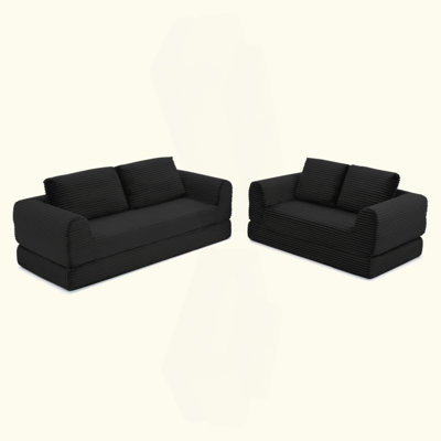 2-in-1 Corduroy Futon Sofa Bed, Fully Assembled Convertible Sleeper Couch with High-Resilience Foam and Anti-Slip Base for Guest Room Small Living Space