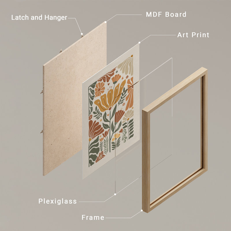 Art mural de salle de bain Mid-Century, Naturel, H 16 po x l 12 po