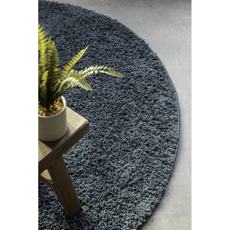 Solid Colour Machine Woven Teal Area Rug, Round 100cm