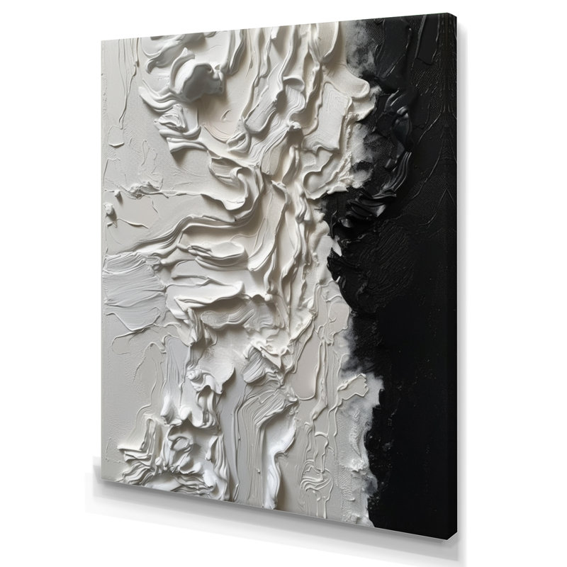 «White and Black Tranquility Unleashed I», art mural encadré en marbre abstrait, H 20 po x l 12 po x P 1 po, Toile tendue