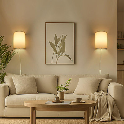 Set of 2 Wall Sconces with Fabric Shades, Plug-in Wall Lights with 3 Colour Temperature Options